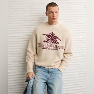 American Eagle Budweiser Beige Crewneck Sweater for Men